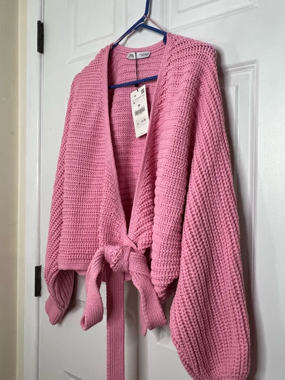 Zara Light Pink Ribbed Wrap V-Neck Sweater with Tie Waist - Picture 8 of 8